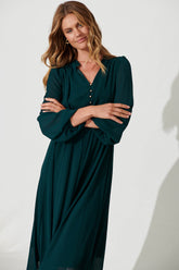 Emerald Chiffon Midi Dress